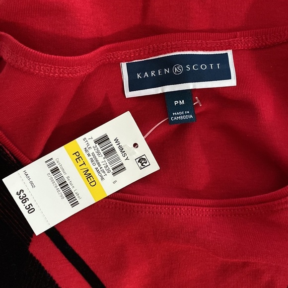 Karen Scott PM Red Holiday Top - Picture 7 of 9
